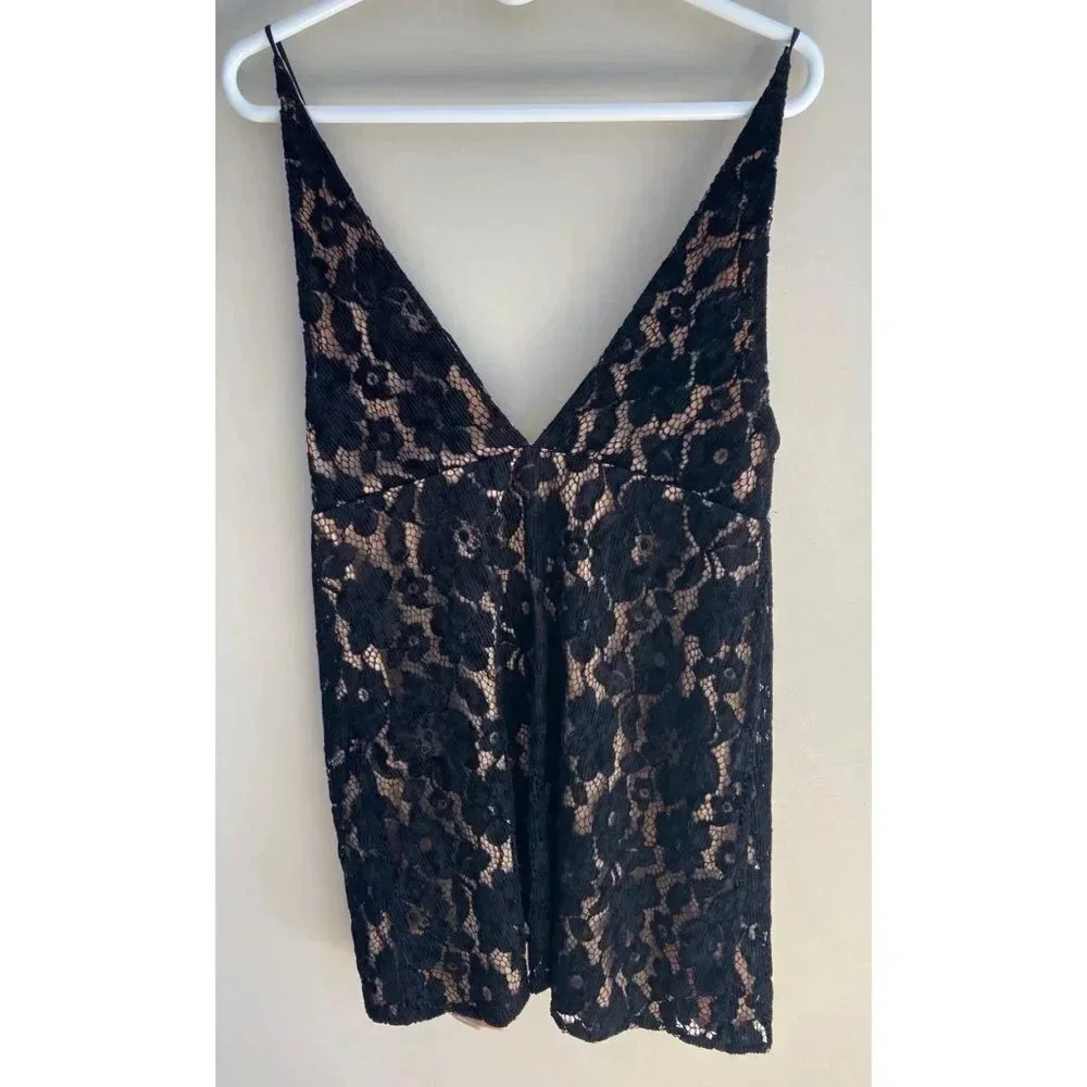 Free People Dangerous Love Black Mini Dress Lace Floral New with tags Size 8
